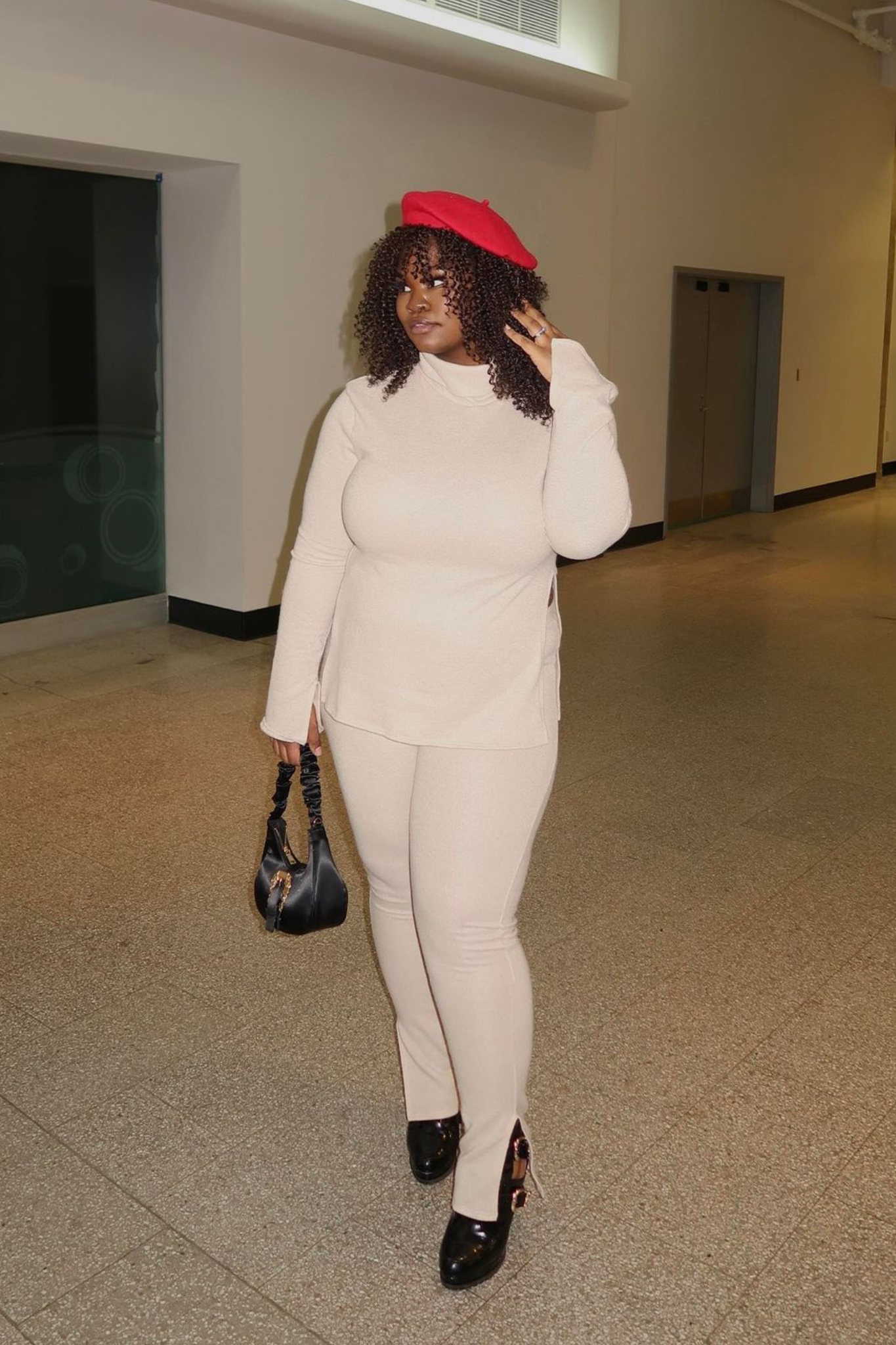Cream Turtle Neck Set